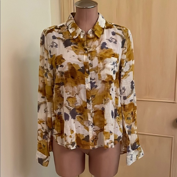 HOLDING HORSES ANTHRO 100% Cotton Ruffle Hem Boho Arabel Golden Tab SLV Top SZ 8 - Picture 2 of 16